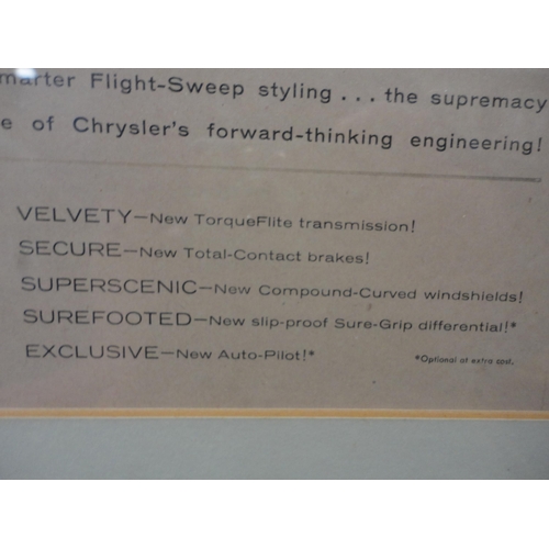 65 - Framed Chrysler advertising print and a similar Plymouth print.  (2)