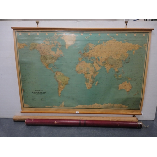 69 - The Times folding World Map by Bartholemew, with tubed outer case, and a projection screen.