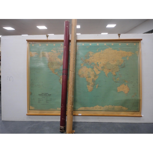 69 - The Times folding World Map by Bartholemew, with tubed outer case, and a projection screen.