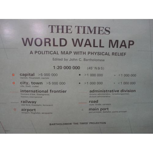 69 - The Times folding World Map by Bartholemew, with tubed outer case, and a projection screen.