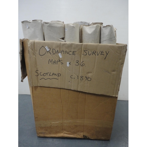 70 - Box containing Ordnance Survey maps of Scotland circa 1890, approximately 35 in total.