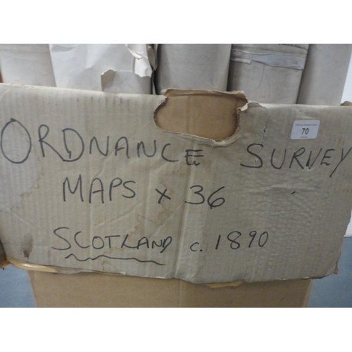 70 - Box containing Ordnance Survey maps of Scotland circa 1890, approximately 35 in total.