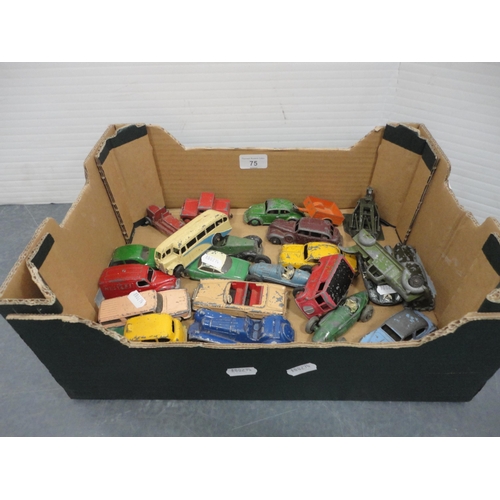 75 - Box of play worn diecast toy vehicles mainly by Dinky. 