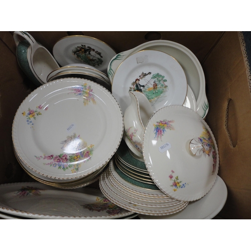 76 - Three boxes of miscellaneous china, tea and dinnerwares.