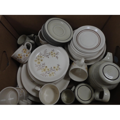 76 - Three boxes of miscellaneous china, tea and dinnerwares.