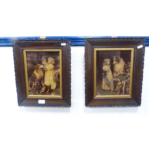 8 - After Arthur J ElsleyCrystoleum of a child with dogs and another near matching, both in oak frames. ... 