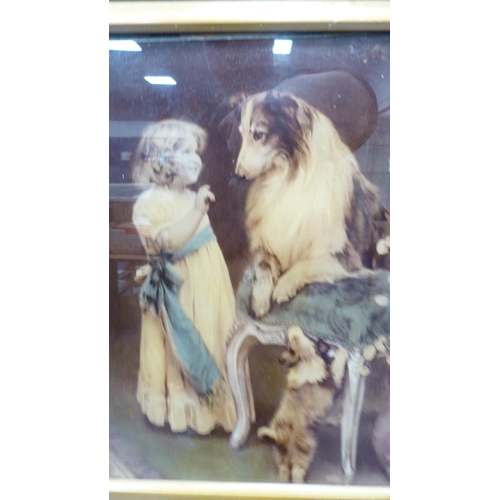 8 - After Arthur J ElsleyCrystoleum of a child with dogs and another near matching, both in oak frames. ... 