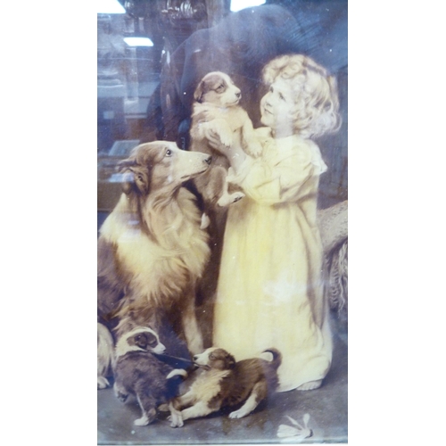 8 - After Arthur J ElsleyCrystoleum of a child with dogs and another near matching, both in oak frames. ... 