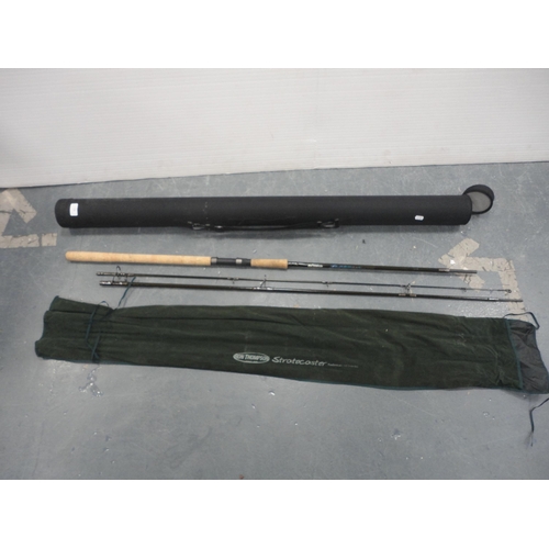 83 - Group of split cane fishing rods, some cased, with fishing nets.