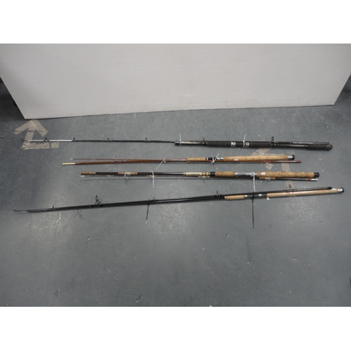 83 - Group of split cane fishing rods, some cased, with fishing nets.