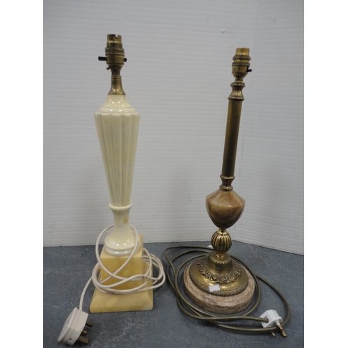 87 - Two near matching turned wood table lamps with two others and shades.