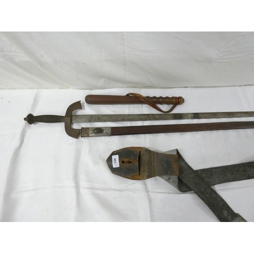 466 - Antique Knights Templer dress sword and police truncheon.