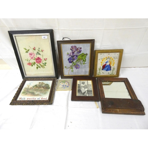 467 - Box of various pictures including oils, tapestry's etc.