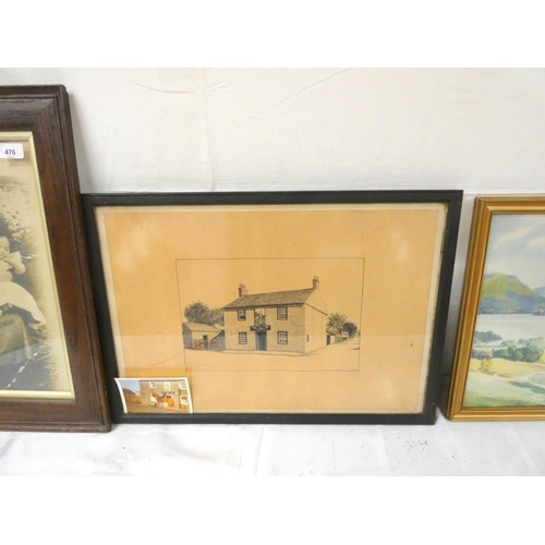 476 - Three vintage prints including The Highland Laddie pub Glasson and Derwentwater.