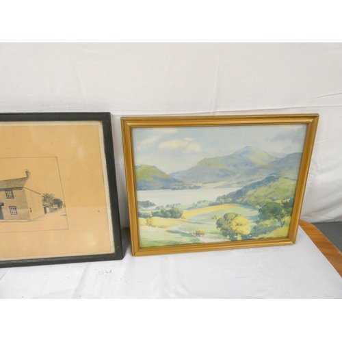 476 - Three vintage prints including The Highland Laddie pub Glasson and Derwentwater.