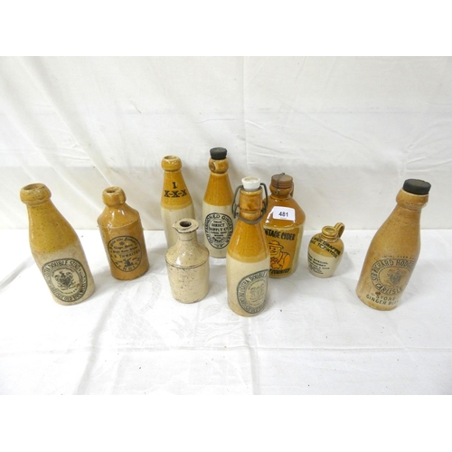 481 - Various vintage stoneware bottles including Richard Hodgson, Carlisle bottles.