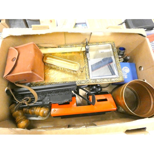 488 - Large box of various including radio, brush set etc.