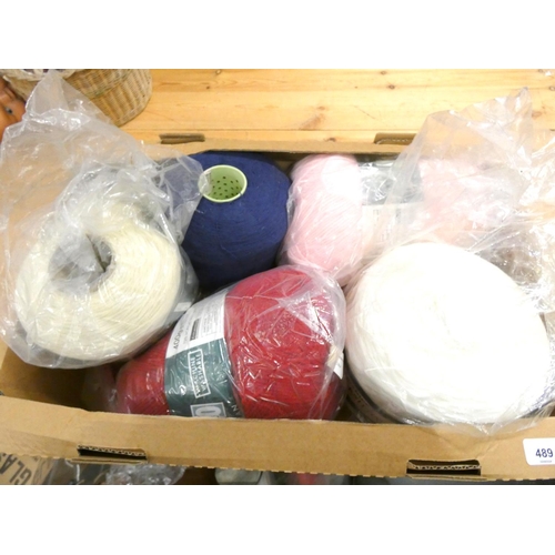 489 - Large box of knitting machine wool