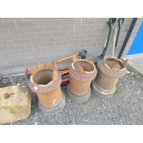 494 - Three antique chimney pots, castle top a/f