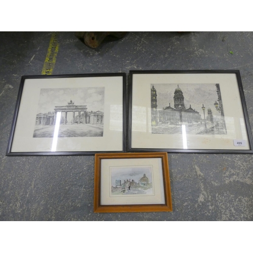 499 - Three modern prints, two town scenes and a landscape.