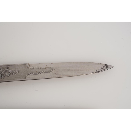 1674 - Early 20th century Scottish pipers dirk having white metal mounts, the blade with etched designs of ... 