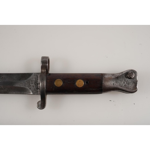 1693 - British 1888 pattern bayonet with medial ribbed blade, the ricasso with War Department and proofed m... 