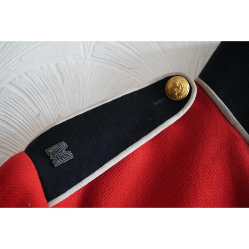 1745 - British army uniform, a red doublet jacket with Hawkes and Co of London label, having Hawkes and Co ... 