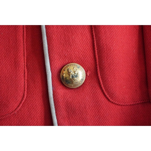 1745 - British army uniform, a red doublet jacket with Hawkes and Co of London label, having Hawkes and Co ... 