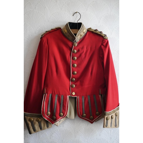 1747 - British army uniform, a red doublet jacket with Coles & Co of London label penned 'CAPT D B AITK... 