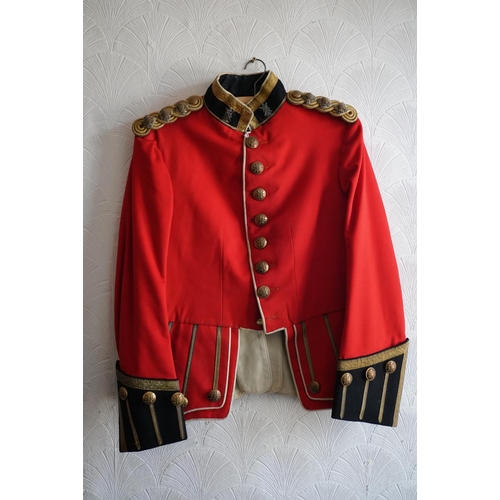 1748 - British army uniform, a red doublet jacket with J Stewart & Sons of Edinburgh label penned 'J H ... 