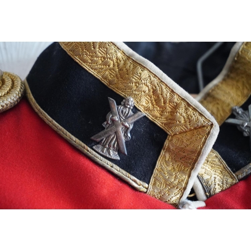 1748 - British army uniform, a red doublet jacket with J Stewart & Sons of Edinburgh label penned 'J H ... 