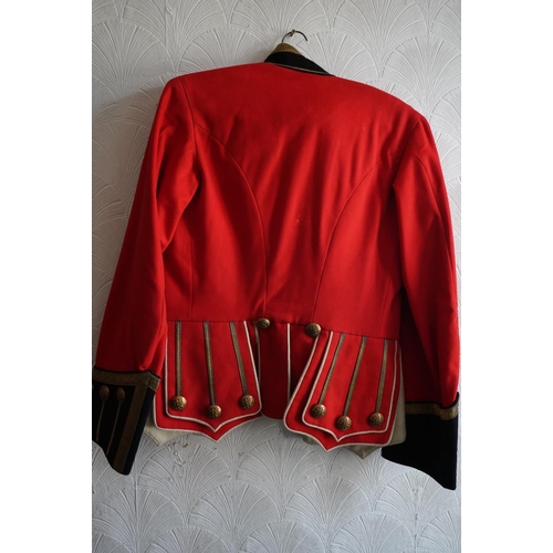 1748 - British army uniform, a red doublet jacket with J Stewart & Sons of Edinburgh label penned 'J H ... 