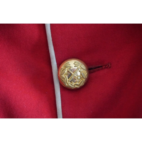 1752 - British army uniform, a red tunic jacket with brass buttons, bullion wire knot epaulette with insign... 