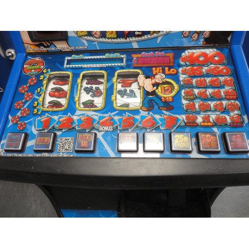 262 - Popeye fruit machine, Takes old 50 pences and £1 coins.