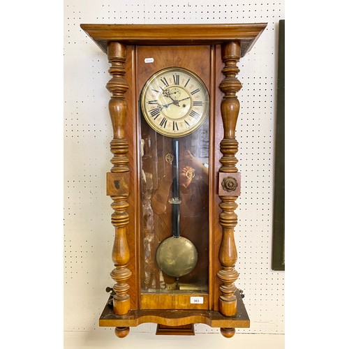 363 - Cased mahogany wall clock, approx. 95cm high