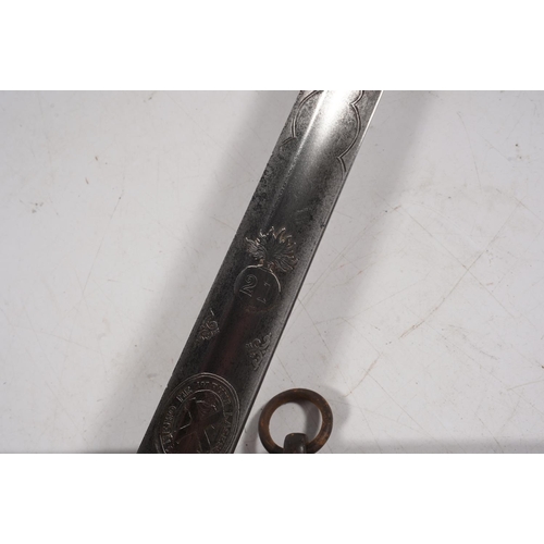 1681 - Scottish military sword of the 21st Regiment Royal Scots Fusiliers, the etched fullered blade with R... 