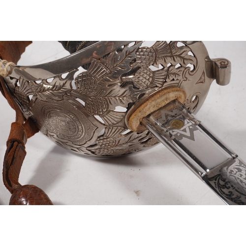 1685 - Edward VII Scottish dress broadsword of the King Own Scottish Borderers, the etched multi fullered b... 