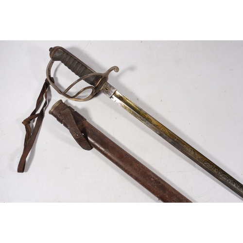 1688 - Antique British 1821 pattern sword of the Royal Artillery, the etched fullered blade with RA insigni... 