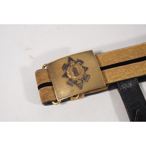 1731 - Black Watch Royal Highlanders gilt metal belt buckle on bullion wire thread belt.