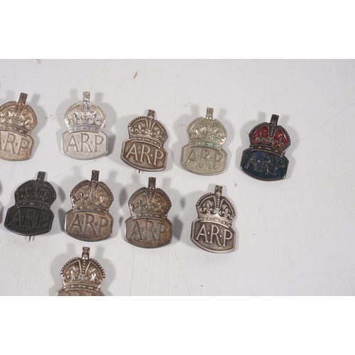Ten silver Air Raid Precautions ARP badges and buttons, 93g gross and ...