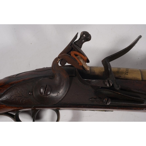 1700 - 18th century flintlock blunderbuss by John Horne of Hercules Row London, having 38cm long brass barr... 