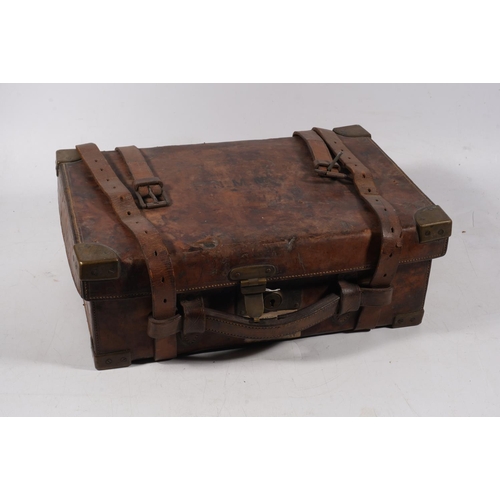 1763 - Brown leather clad cartridge case with sectional interior bearing label 'Army & Navy CSL Gun Dep... 