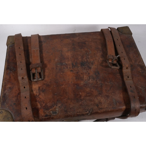 1763 - Brown leather clad cartridge case with sectional interior bearing label 'Army & Navy CSL Gun Dep... 