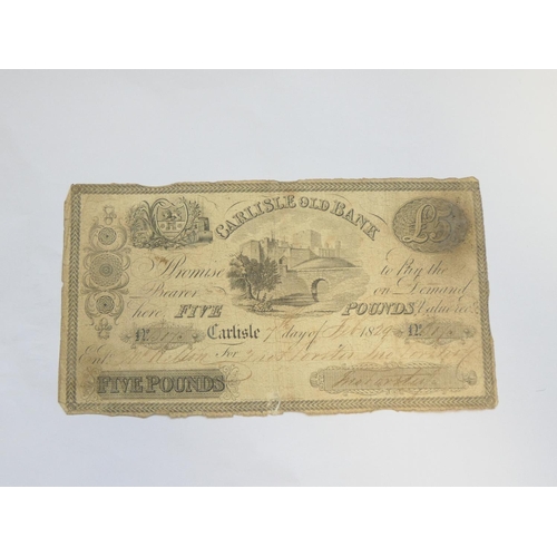 280 - English Provincial Banknote. Carlisle Old Bank, for Thos Forster, Jno Forster & Co., £5, 7th Feb... 