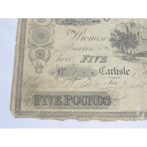 280 - English Provincial Banknote. Carlisle Old Bank, for Thos Forster, Jno Forster & Co., £5, 7th Feb... 