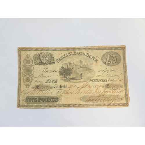 281 - English Provincial Banknote. Carlisle Old Bank, for Thos Forster, Jno Forster & Co., £5, 31st De... 