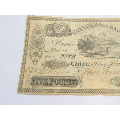 281 - English Provincial Banknote. Carlisle Old Bank, for Thos Forster, Jno Forster & Co., £5, 31st De... 