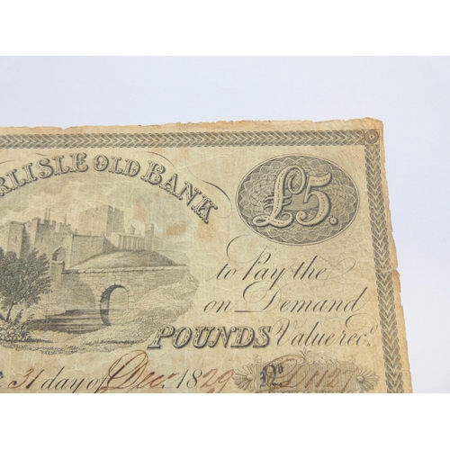 281 - English Provincial Banknote. Carlisle Old Bank, for Thos Forster, Jno Forster & Co., £5, 31st De... 