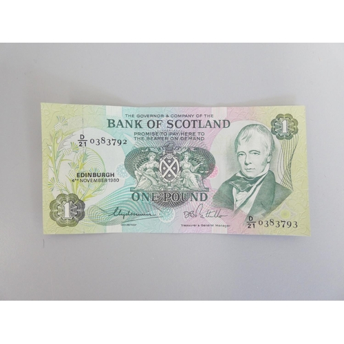 284 - Bank of Scotland. Uncirculated error £1 note having mismatched serial numbers.