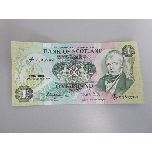 284 - Bank of Scotland. Uncirculated error £1 note having mismatched serial numbers.